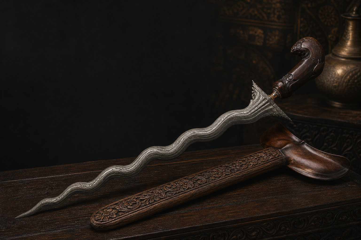 Keris Jawa dengan warangka kayu ukir